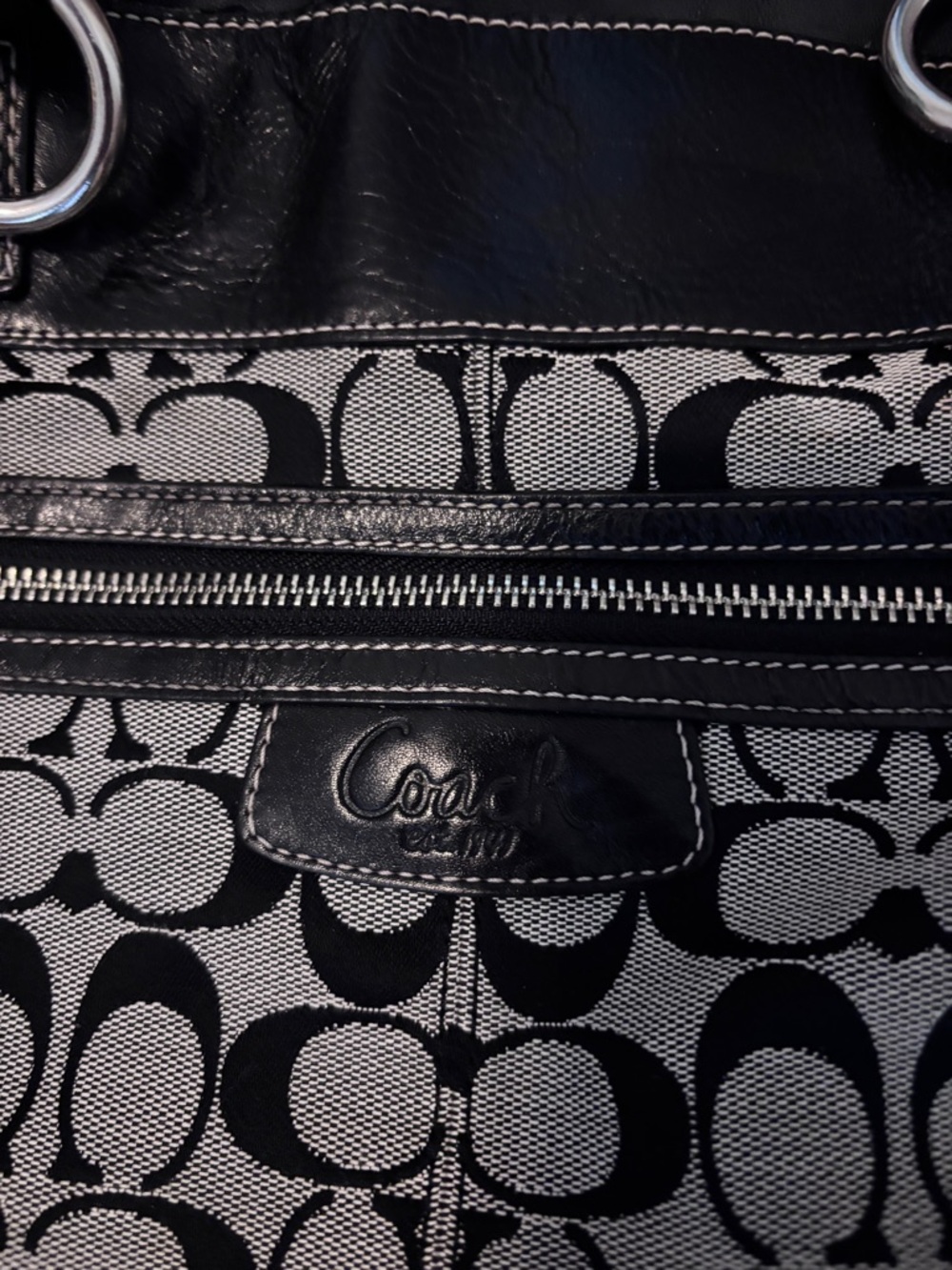 Coach Black and Gray Signature Canvas Tote - Picture 2 of 13